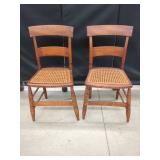 WOOD AND CANE SEATED CHAIRS
