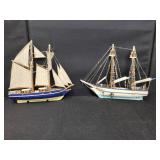 TWO WOODEN SAILING SHIP MODELS