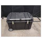 LARGE BLACK PLASTIC ROLLING STORAGE BOX
