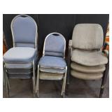 STACK OF ASSORTED METAL AND FABRIC CHAIRS