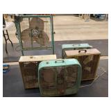 FOUR VINTAGE BOX AND PEDESTAL FANS