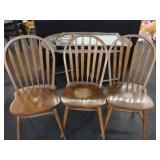 3 WOODEN CHAIRS, SWING LEG TABLE & MIRROR