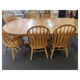OAK DINING TABLE WITH SIX CHAIRS