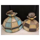 TWO STAINED GLASS HANGING LIGHT SHADES