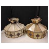 PAIR STAINED GLASS HANGING LAMP SHADES