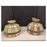 TWO STAINED GLASS HANGING LAMP SHADES