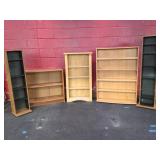 ASSORTED WOODEN BOOKCASES & CD RACKS