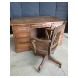 OAK LIBRARY KNEEHOLE DESK AND SWIVEL CHAIR