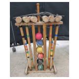 WOODEN CROQUET SET WITH BALLS AND STAND