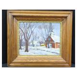 ELOY WINTER CHURCH SCENE OIL PAINTING FRAMED