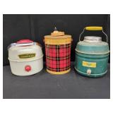 THREE ASSORTED VINTAGE METAL INSULATED JUGS