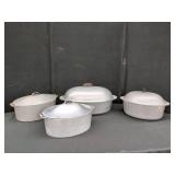4 VINTAGE ALUMINUM ROASTERS