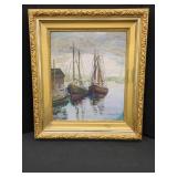 OIL PAINTING OF BOATS BY R E HAGSTROM