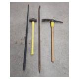 4 HAND TOOLS: SLEDGE, PICK, PRY BARS