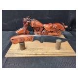 STAINLESS KNIFE WITH WOOD MOTORCYCLE STAND