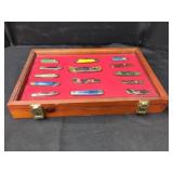 POCKET KNIFE COLLECTION IN WOOD CASE