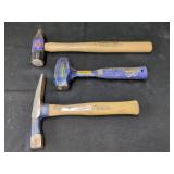 THREE ASSORTED MALLETS INCLUDING ESTWING