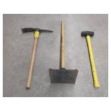 FOUR HAND TOOLS: TWO BARS, TAMPER, SLEDGEHAMMER
