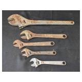 5 ADJUSTABLE WRENCHES MIXED SIZES