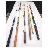 5 ASSORTED FISHING RODS INCLUDING PENN AND DAIWA