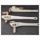 THREE RIDGID ALUMINUM PIPE WRENCHES