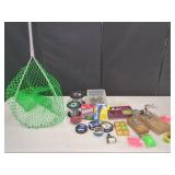 FISHING GEAR LOT WITH NET, LINES, TACKLE