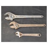 THREE CRESCENT ADJUSTABLE WRENCHES