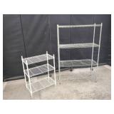 TWO ASSORTED METAL WIRE STORAGE RACKS