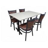 DINING TABLE WITH 4 BROWN VINYL CHAIRS
