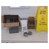 CLEANING SUPPLIES, WET FLOOR SIGN STRAWS, BRICKS