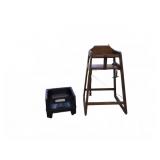 WOODEN HIGH CHAIR AND CAMBRO BOOSTER SEAT