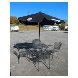 PATIO TABLE SET W/ UMBRELLA & 4 CHAIRS