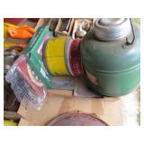 Box w/2 Old Tins & Sharpening Stones & Dart Set