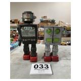 2 vintage Metal Toy Robots - as found