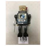 Vintage Tin Litho Gray Robot as found