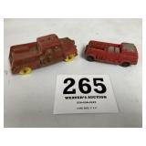 2 vintage toy plastic fire trucks