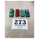 Lot of 4 Vintage Tootsie Toy Metal Cars