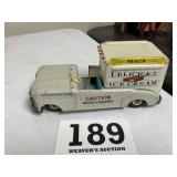 Vintage tin toy friction ice cream truck.  Made