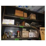 Three shelves: chisel, staples, brass, copper