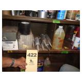 Shelf: Rust-Oleum, caulking, degreaser controls
