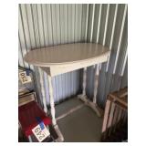 Round top end table, vintage wood