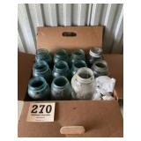 Box lot blue canning jars