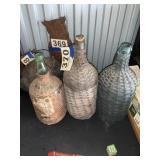 Wicker wrapped jugs lot of 3