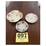 Flowered, saucers, and bowl