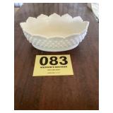 Oval hobnail, milk, glass bowl