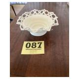 Lace edge, milk glass bowl
