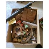 Box lot miscellaneous, includes pipe clamp, and