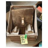 Wooden crate and hand paddles lot