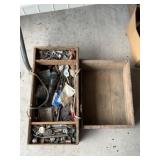 Vintage wooden toolbox with contents plus extra