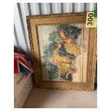 Frame vintage peaches, and grapes print